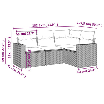 4-tlg. Garten-Sofagarnitur mit Kissen Schwarz Poly Rattan