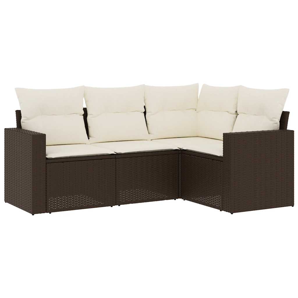 4-tlg. Garten-Sofagarnitur mit Kissen Braun Poly Rattan