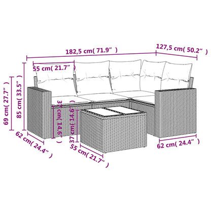 5-tlg. Garten-Sofagarnitur mit Kissen Schwarz Poly Rattan