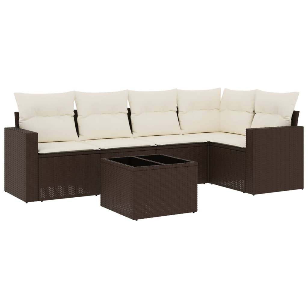 6-tlg. Garten-Sofagarnitur mit Kissen Braun Poly Rattan