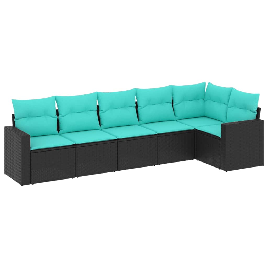 6-tlg. Garten-Sofagarnitur mit Kissen Schwarz Poly Rattan