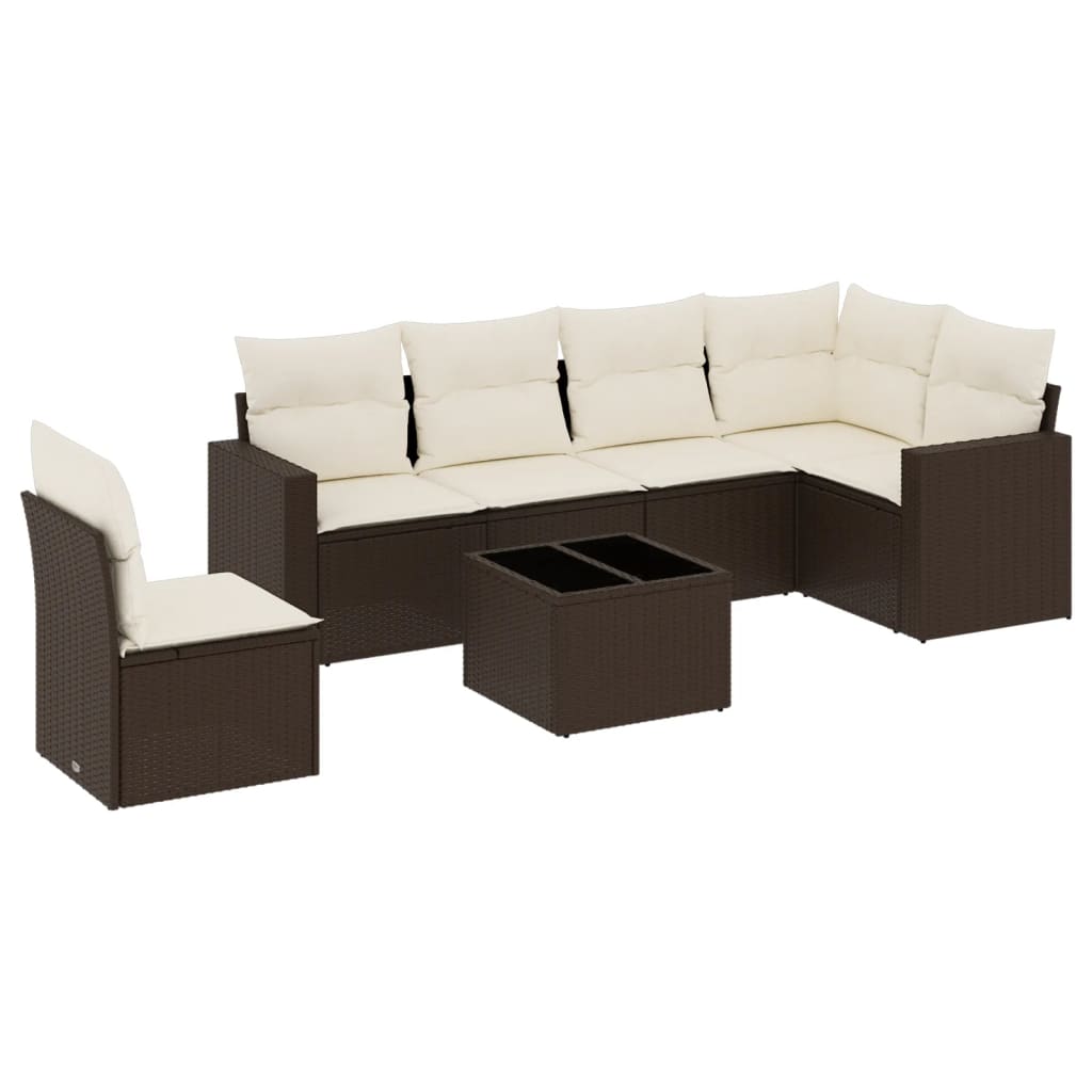 7-tlg. Garten-Sofagarnitur mit Kissen Braun Poly Rattan