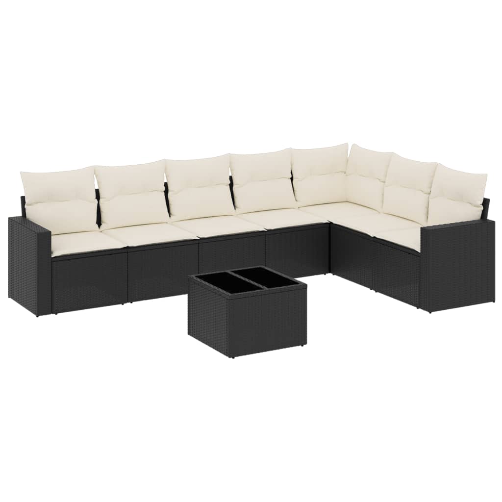 Ensemble de canapés de jardin 8 pièces avec coussins, en polyrotin noir