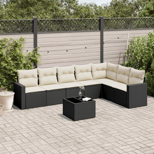Ensemble de canapés de jardin 8 pièces avec coussins, en polyrotin noir