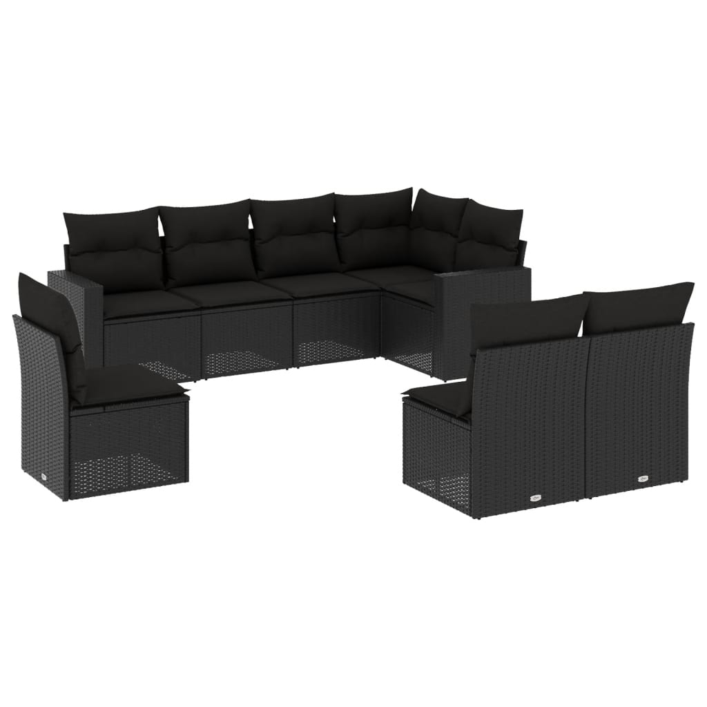 Ensemble de canapés de jardin 8 pièces avec coussins, en polyrotin noir