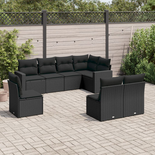 Ensemble de canapés de jardin 8 pièces avec coussins, en polyrotin noir
