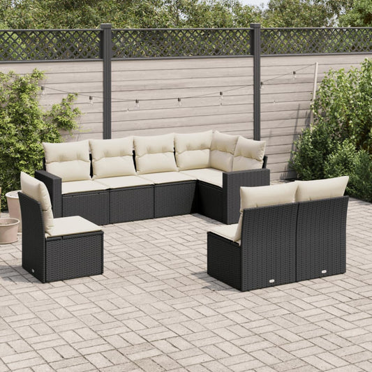 Ensemble de canapés de jardin 8 pièces avec coussins, en polyrotin noir