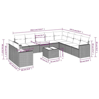 11-tlg. Garten-Sofagarnitur mit Kissen Schwarz Poly Rattan