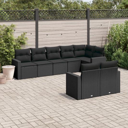 Ensemble de canapés de jardin 8 pièces avec coussins, en polyrotin noir