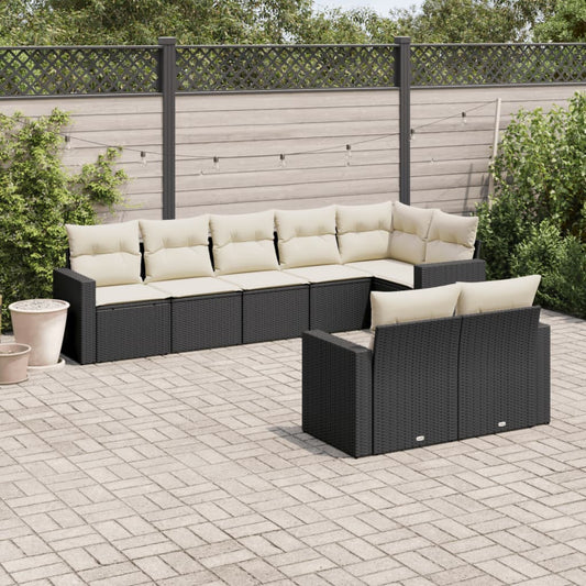 Ensemble de canapés de jardin 8 pièces avec coussins, en polyrotin noir
