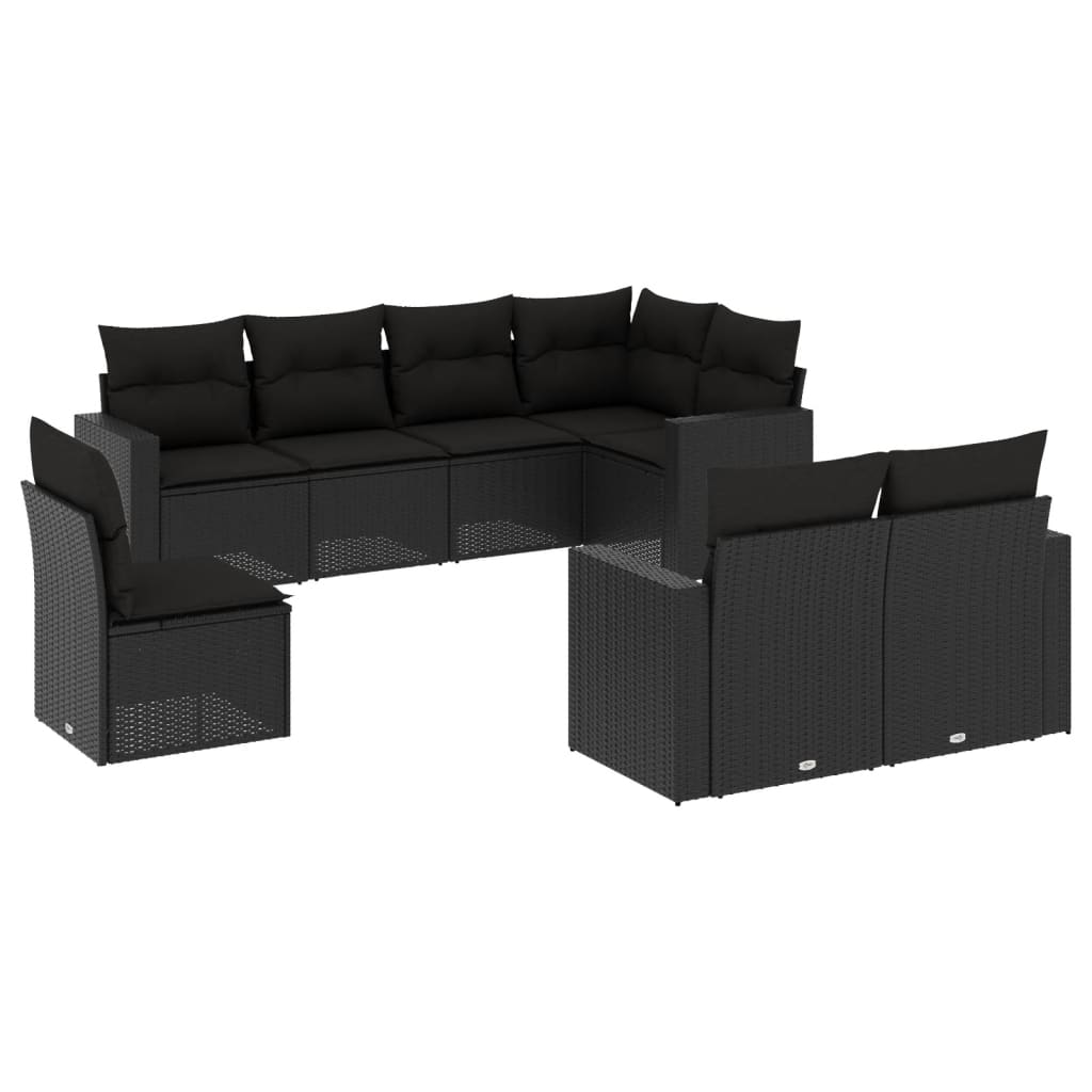 Ensemble de canapés de jardin 8 pièces avec coussins, en polyrotin noir