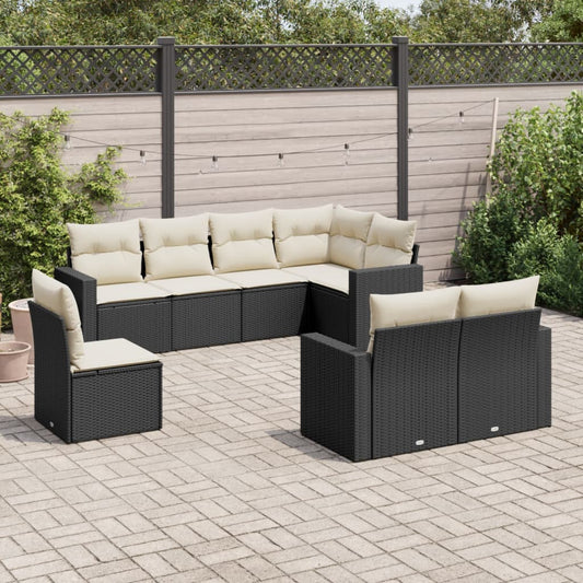 Ensemble de canapés de jardin 8 pièces avec coussins, en polyrotin noir