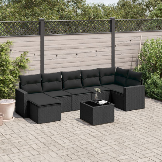 Ensemble de canapés de jardin 8 pièces avec coussins, en polyrotin noir