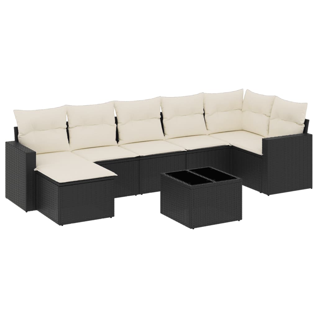 Ensemble de canapés de jardin 8 pièces avec coussins, en polyrotin noir