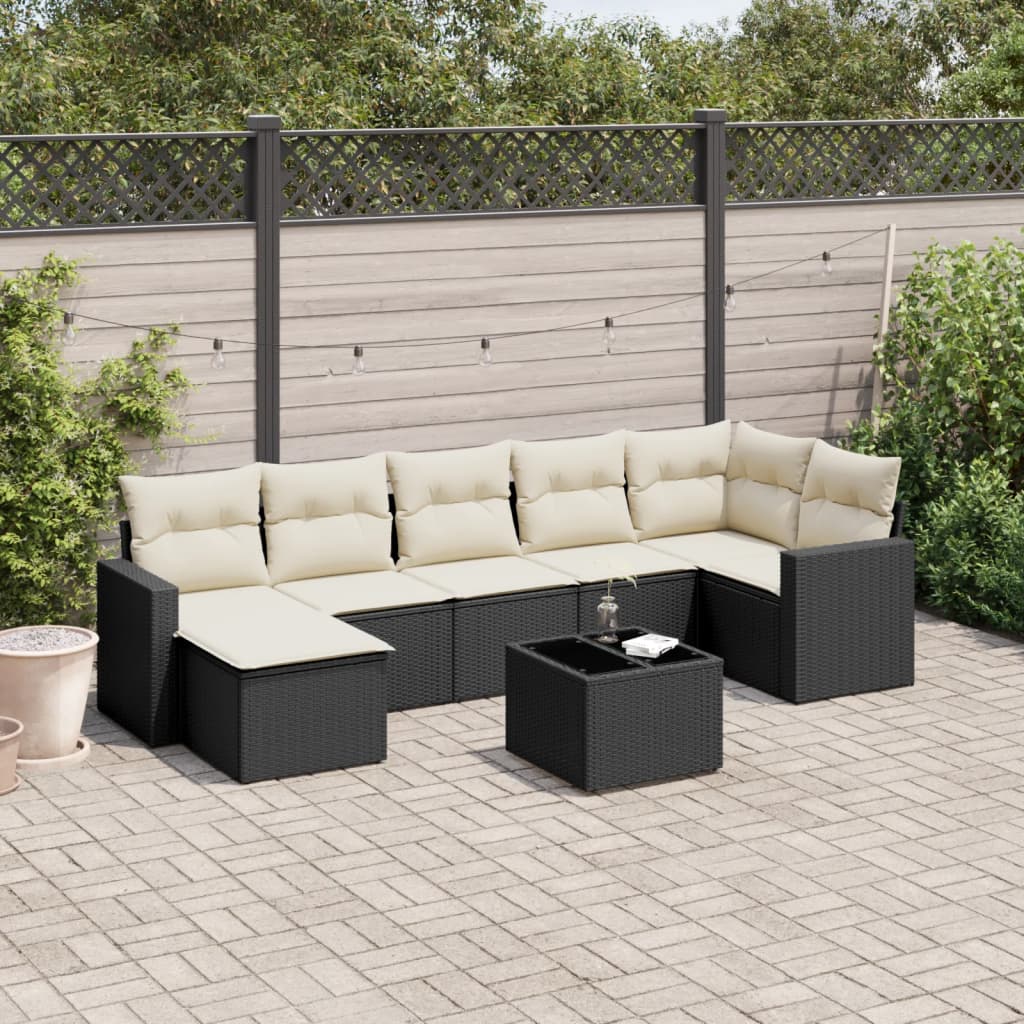 Ensemble de canapés de jardin 8 pièces avec coussins, en polyrotin noir