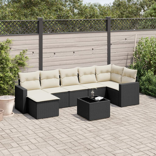 Ensemble de canapés de jardin 8 pièces avec coussins, en polyrotin noir