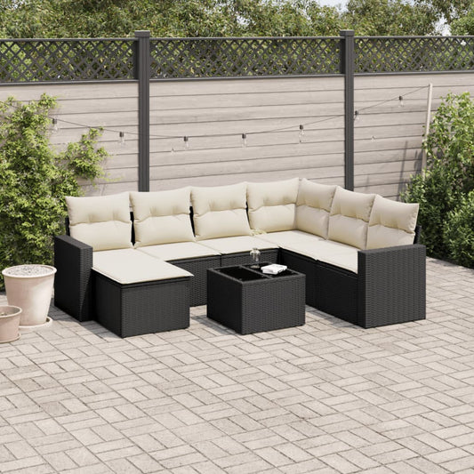Ensemble de canapés de jardin 8 pièces avec coussins, en polyrotin noir