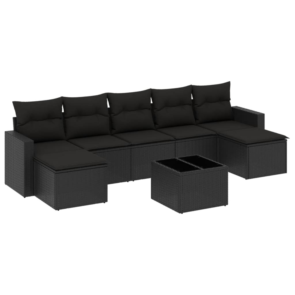 Ensemble de canapés de jardin 8 pièces avec coussins, en polyrotin noir