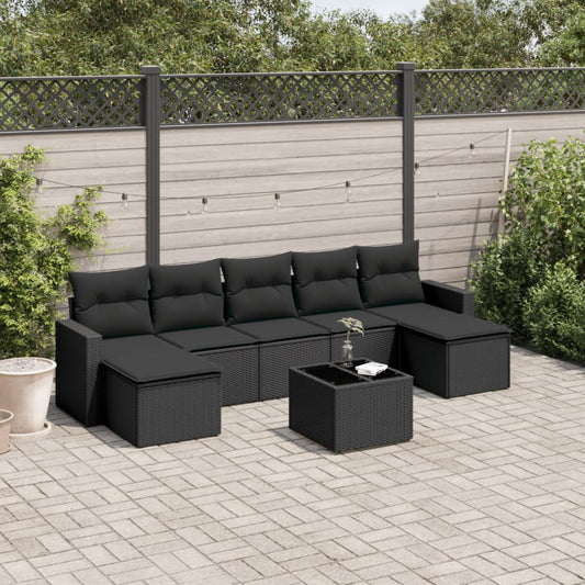 Ensemble de canapés de jardin 8 pièces avec coussins, en polyrotin noir