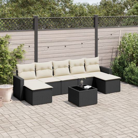 Ensemble de canapés de jardin 8 pièces avec coussins, en polyrotin noir