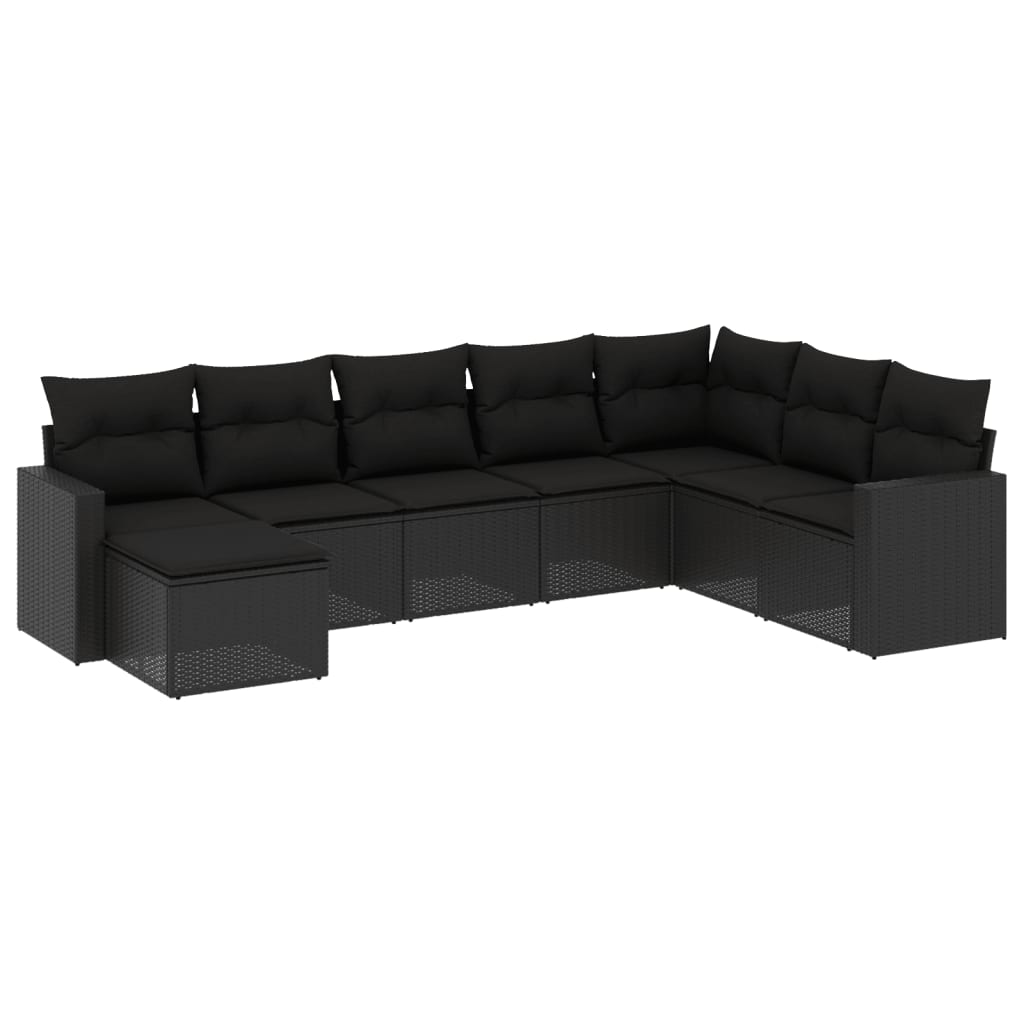 Ensemble de canapés de jardin 8 pièces avec coussins, en polyrotin noir