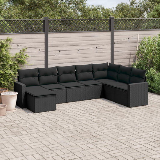 Ensemble de canapés de jardin 8 pièces avec coussins, en polyrotin noir