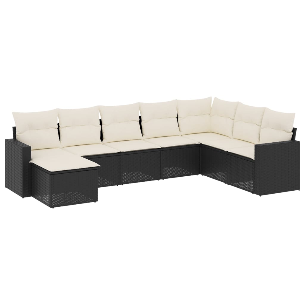 Ensemble de canapés de jardin 8 pièces avec coussins, en polyrotin noir
