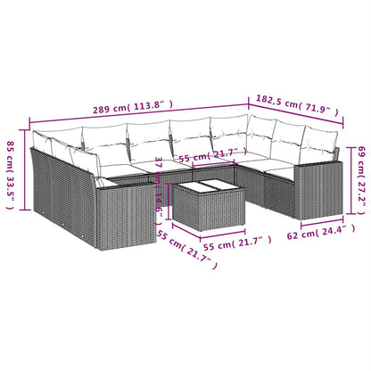 10-tlg. Garten-Sofagarnitur mit Kissen Schwarz Poly Rattan