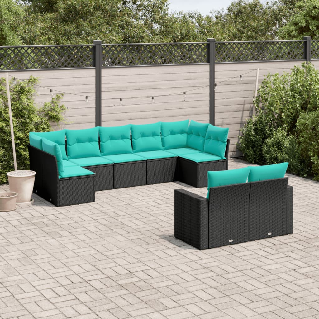 10-Tlg. Garten-Sofagarnitur Mit Kissen Schwarz Poly Rattan