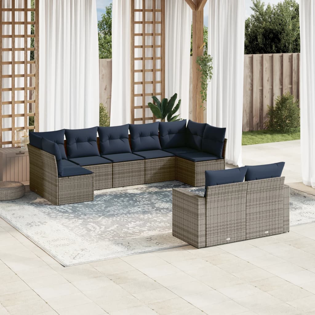 10-Tlg. Garten-Sofagarnitur Mit Kissen Schwarz Poly Rattan