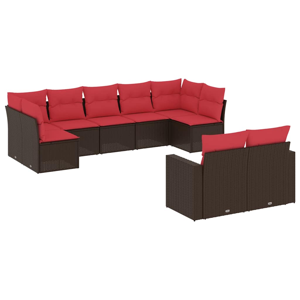 9-tlg. Garten-Sofagarnitur mit Kissen Braun Poly Rattan