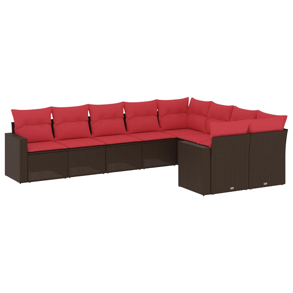 9-tlg. Garten-Sofagarnitur mit Kissen Braun Poly Rattan