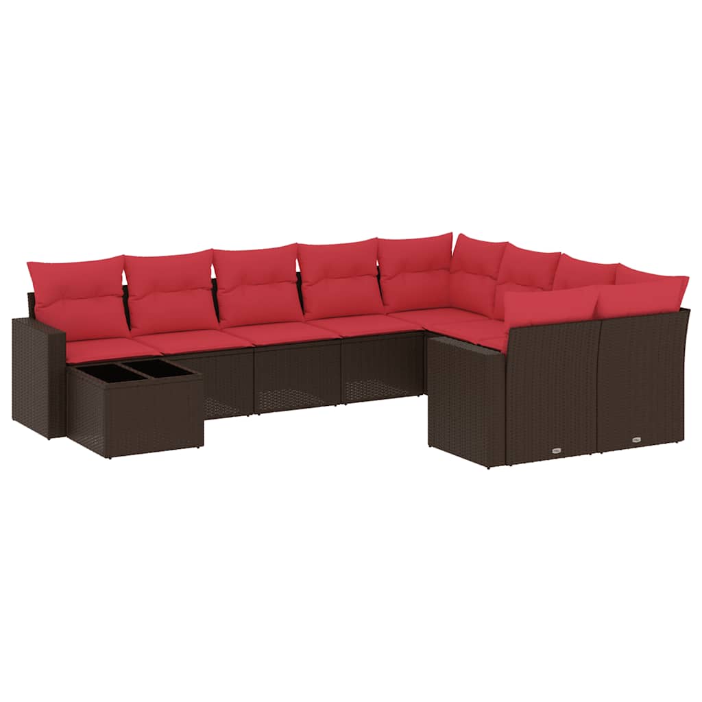 10-tlg. Garten-Sofagarnitur mit Kissen Braun Poly Rattan