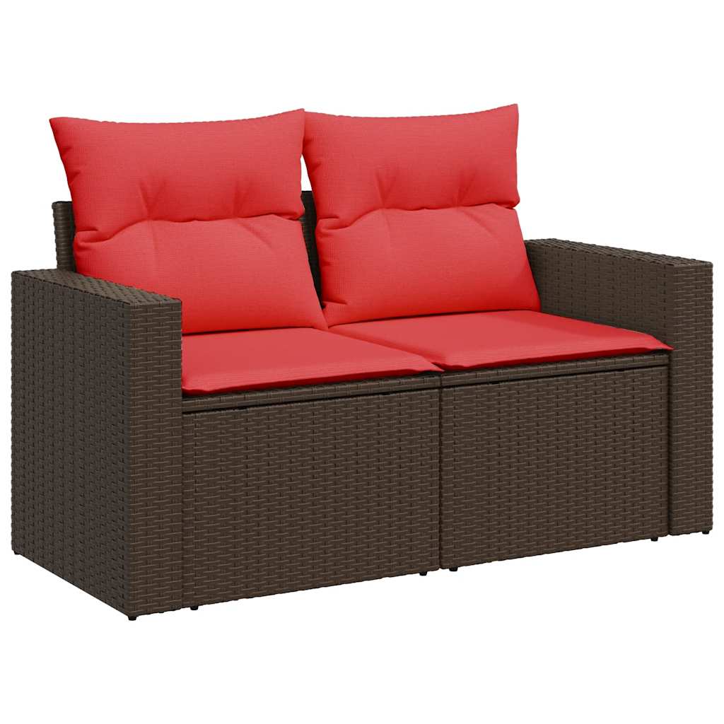 10-tlg. Garten-Sofagarnitur mit Kissen Braun Poly Rattan