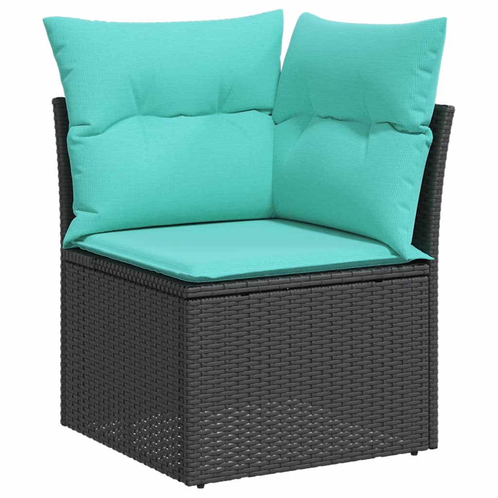 11-tlg. Garten-Sofagarnitur mit Kissen Schwarz Poly Rattan