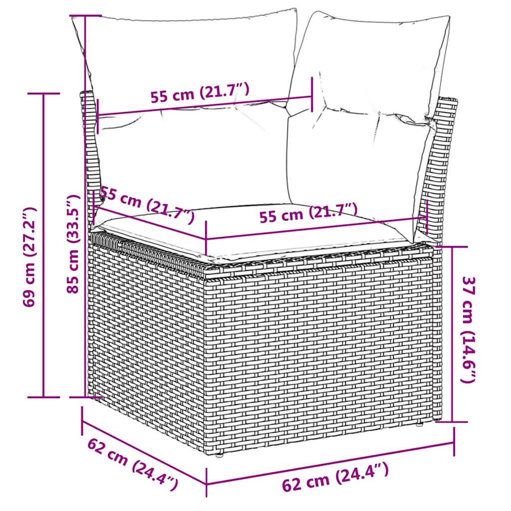 11-tlg. Garten-Sofagarnitur mit Kissen Grau Poly Rattan