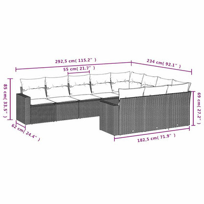 10-tlg. Garten-Sofagarnitur mit Kissen Schwarz Poly Rattan