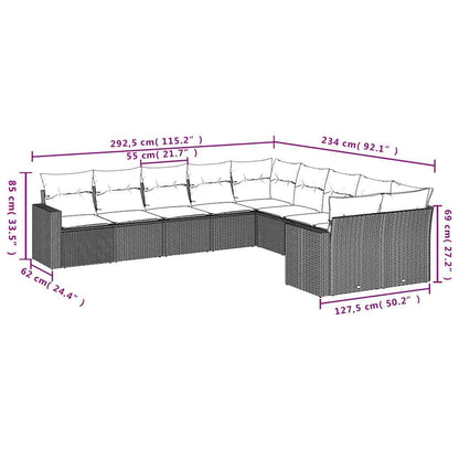 10-tlg. Garten-Sofagarnitur mit Kissen Schwarz Poly Rattan