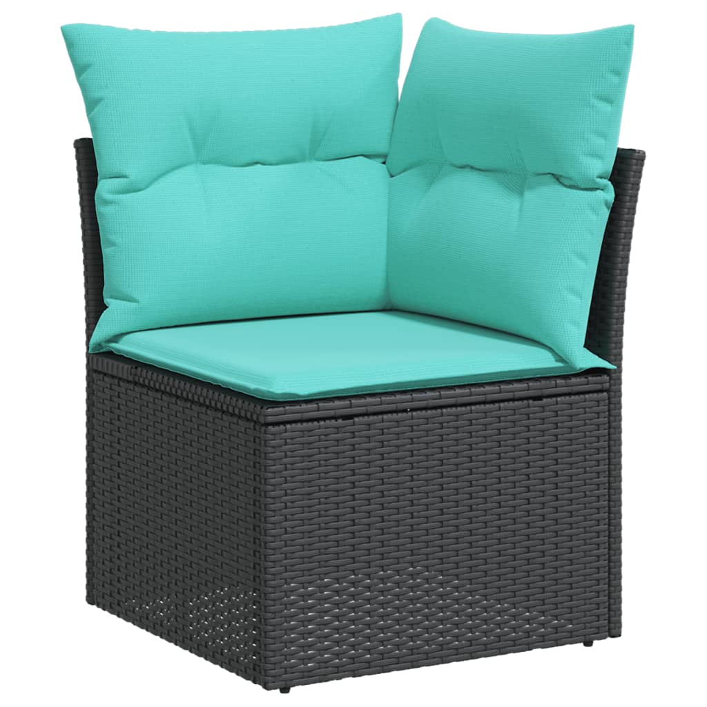 11-tlg. Garten-Sofagarnitur mit Kissen Schwarz Poly Rattan