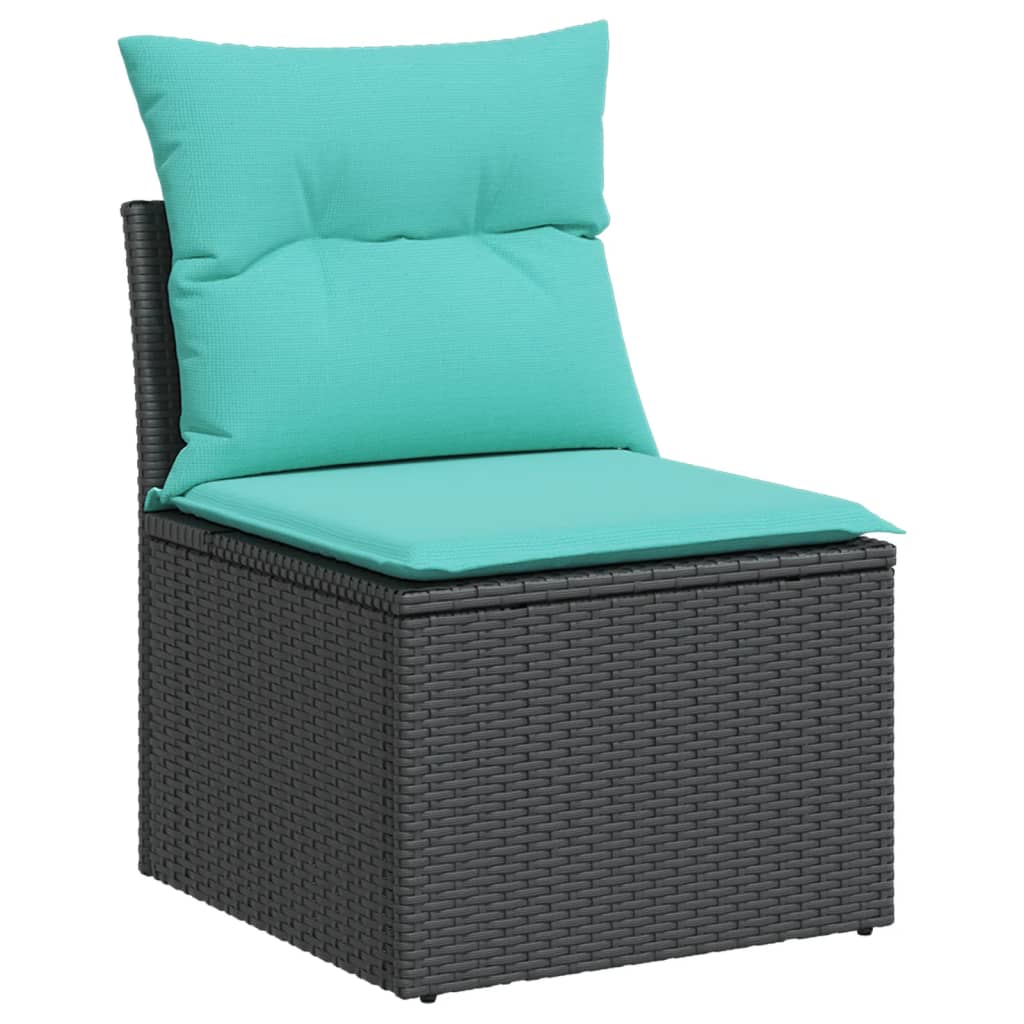11-tlg. Garten-Sofagarnitur mit Kissen Schwarz Poly Rattan