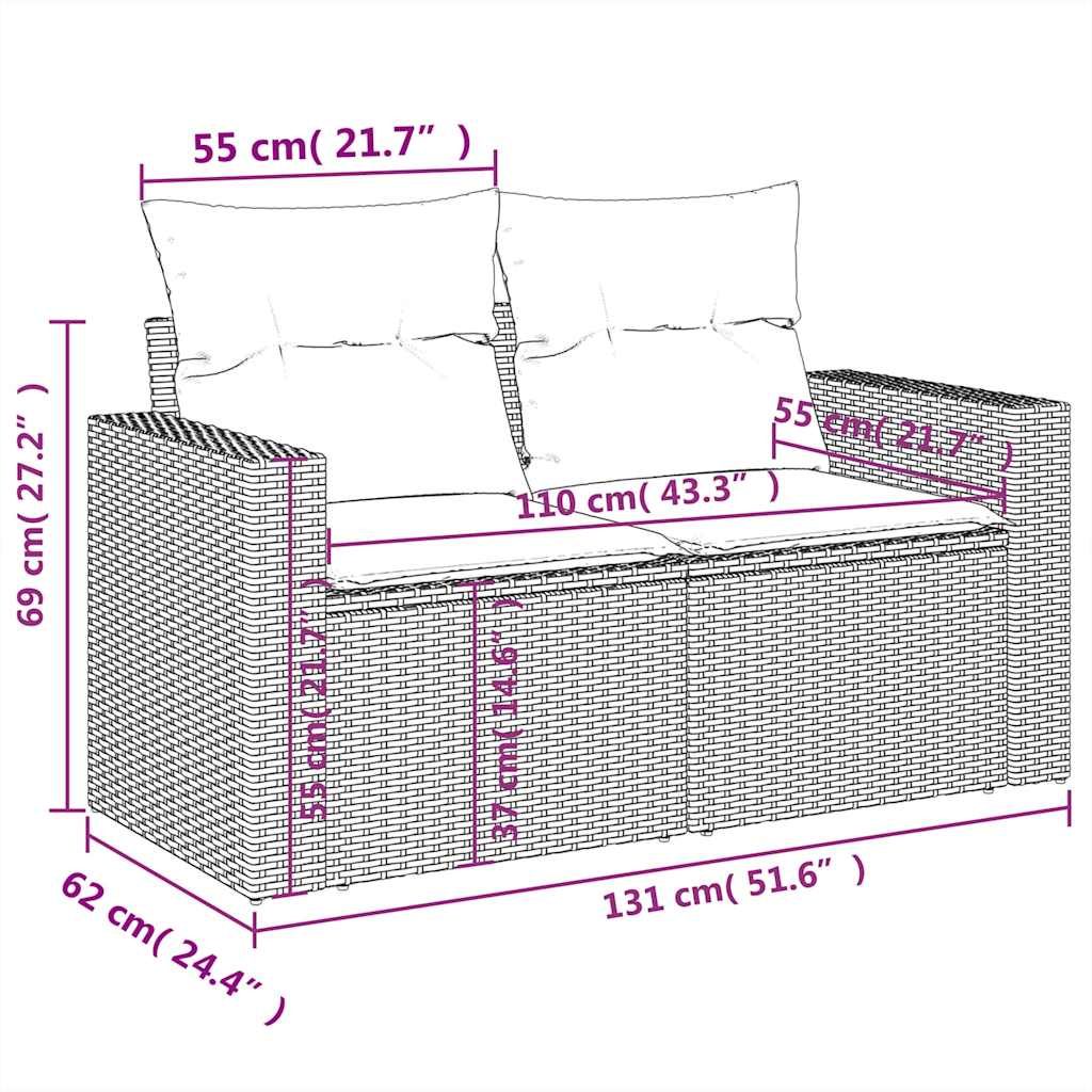 11-tlg. Garten-Sofagarnitur mit Kissen Hellgrau Poly Rattan