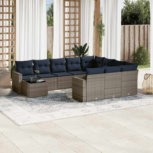11-teiliges Gartensofa-Set mit Kissen, grau, Polyrattan