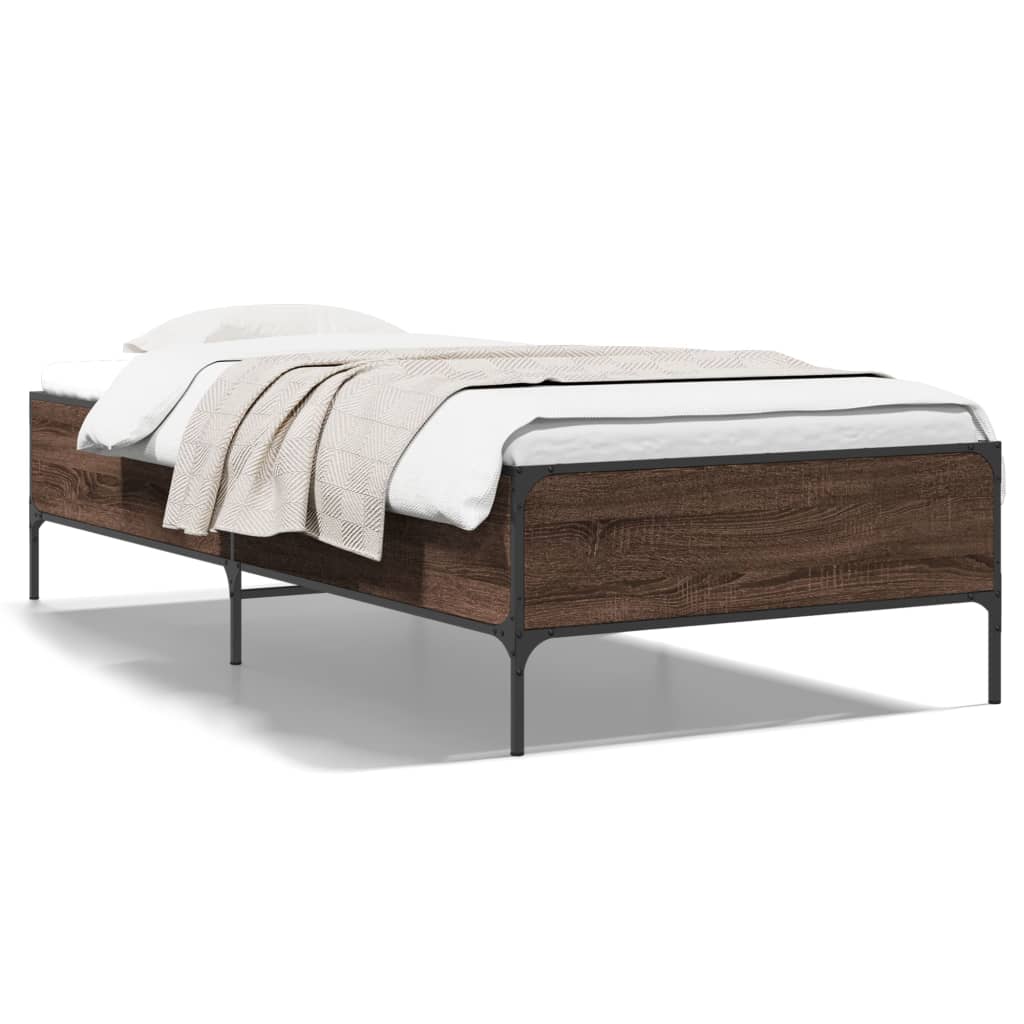 Cadre de lit aspect chêne marron 100x200 cm matière bois métal