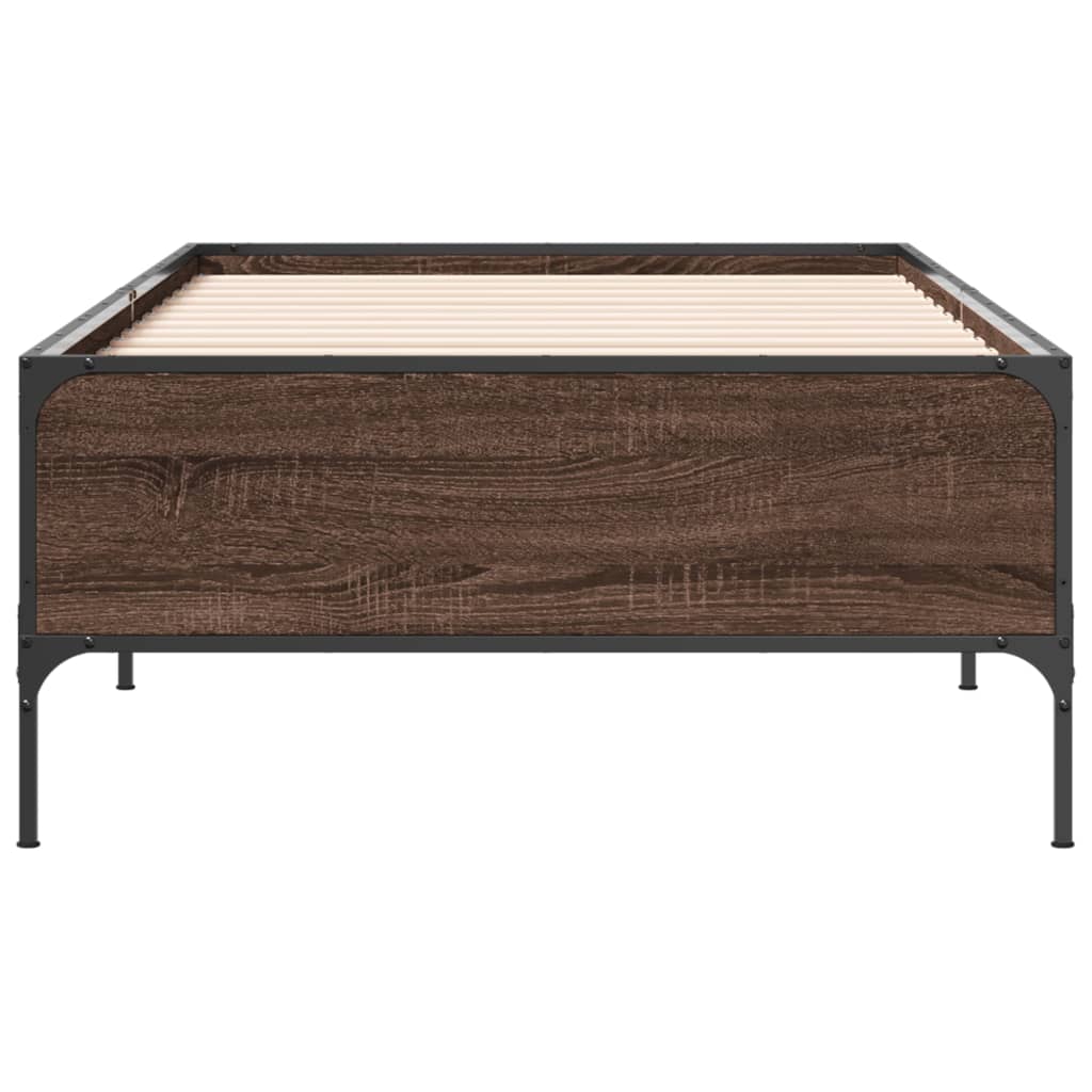 Cadre de lit aspect chêne marron 100x200 cm matière bois métal