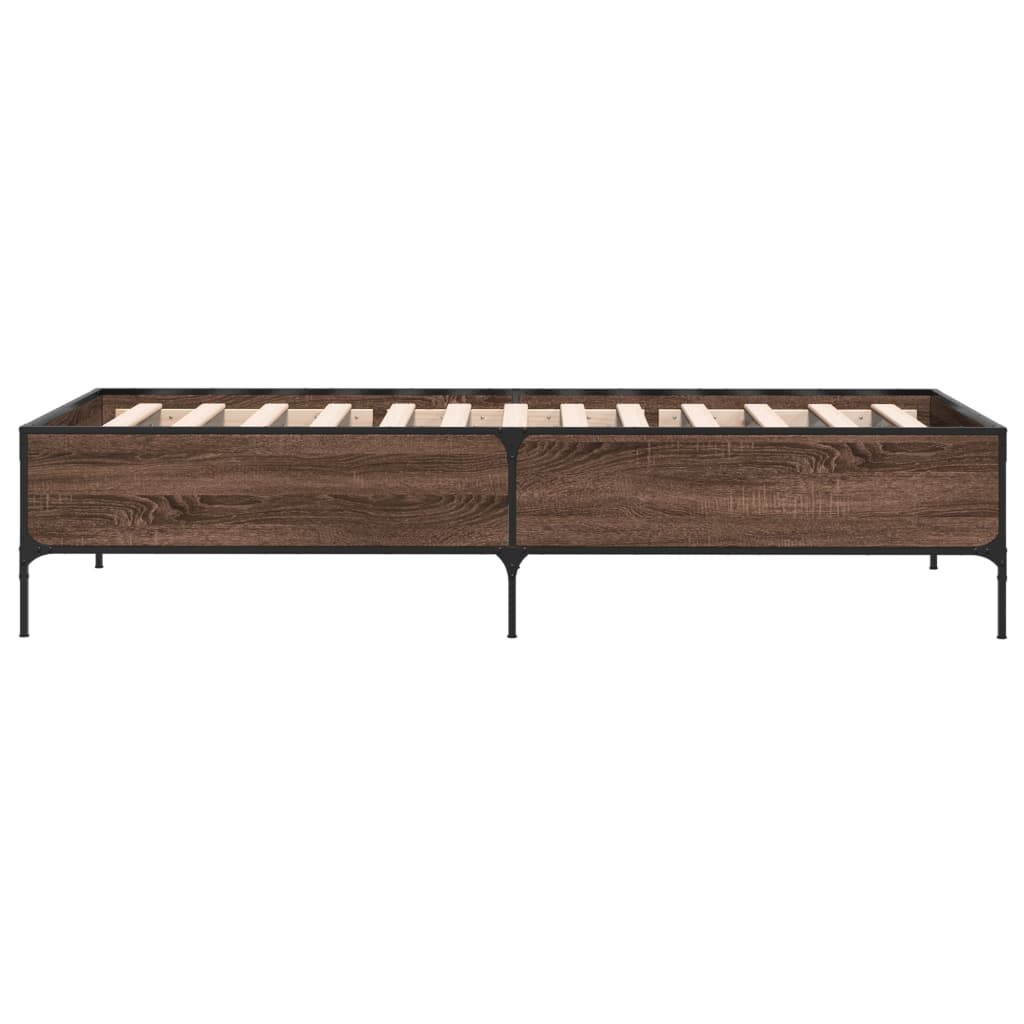 Cadre de lit aspect chêne marron 100x200 cm matière bois métal