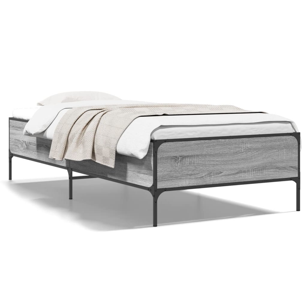 Bed frame Grey Sonoma 90x200 cm wood material and metal