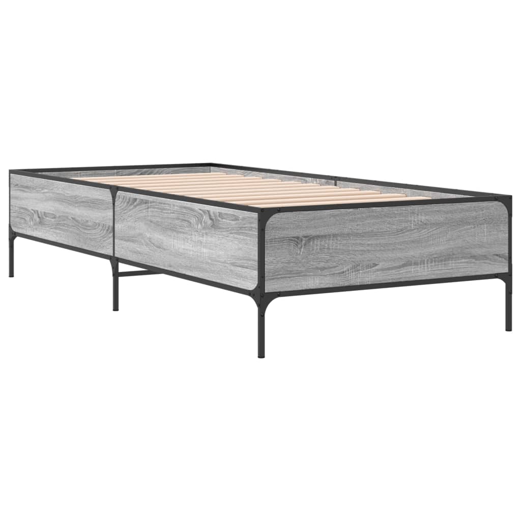 Bed frame Grey Sonoma 90x200 cm wood material and metal