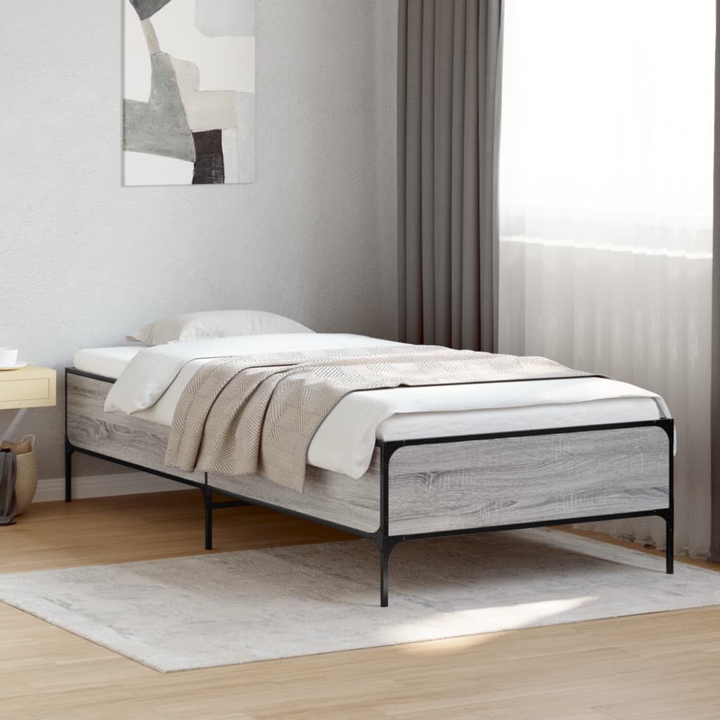 Bed frame Grey Sonoma 90x200 cm wood material and metal