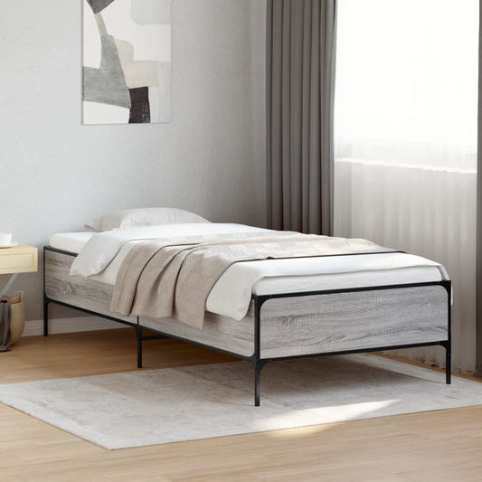 Bed frame Grey Sonoma 90x200 cm wood material and metal