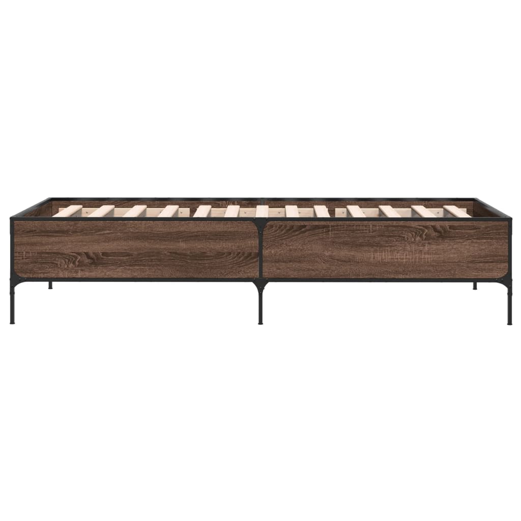 Cadre de lit aspect chêne marron 90x200 cm matière bois métal